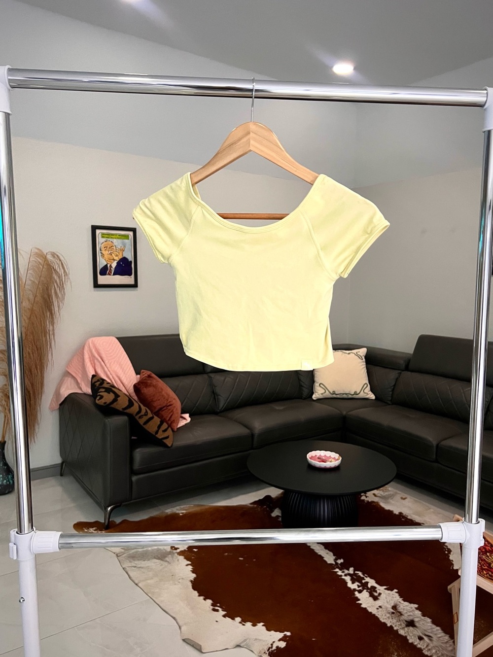 JoyLab Pale Yellow Scoop-Neck Crop Top Sz S